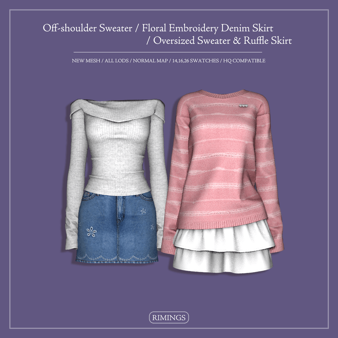 Сет одежды Sweater, Denim Skirt, Oversized Sweater & Ruffle Skirt